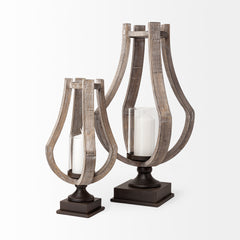 Brillion Brown Large Rustic Wood Metal Table Candle Holder - Ornate Home
