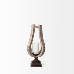 Brillion Brown Small Rustic Wood Metal Table Candle Holder - Ornate Home