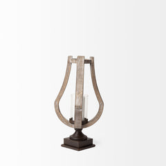 Brillion Brown Small Rustic Wood Metal Table Candle Holder - Ornate Home