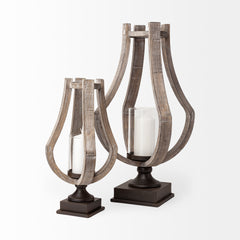 Brillion Brown Small Rustic Wood Metal Table Candle Holder - Ornate Home