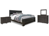 Brinxton Charcoal King Panel Bed & Dresser & Mirror & 2 Nightstands - Ornate Home
