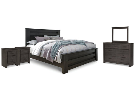 Brinxton Charcoal King Panel Bed & Dresser & Mirror & 2 Nightstands - Ornate Home