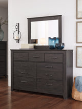 Brinxton Charcoal King Panel Bed & Dresser & Mirror & 2 Nightstands - Ornate Home