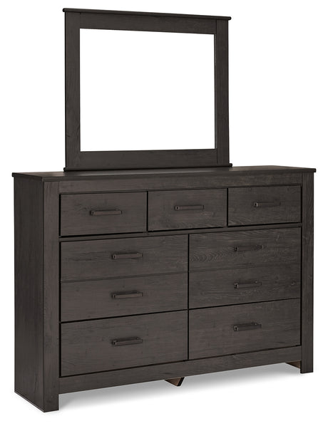 Brinxton Charcoal King Panel Bed & Dresser Mirror & Chest & 2 Nightstands - Ornate Home