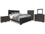 Brinxton Charcoal King Panel Bed & Dresser Mirror & Chest & 2 Nightstands - Ornate Home