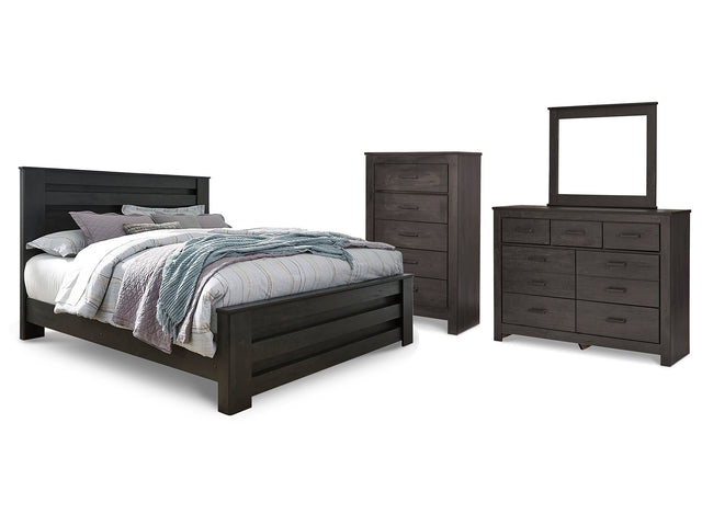 Brinxton Charcoal King Panel Bedroom Set with Dresser, Mirror and Chest - Ornate Home