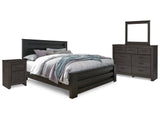 Brinxton Charcoal King Panel Bedroom Set with Dresser, Mirror and Nightstand - Ornate Home
