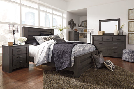 Brinxton Charcoal Queen Panel Bed & Dresser & Mirror & Chest & Nightstand - Ornate Home