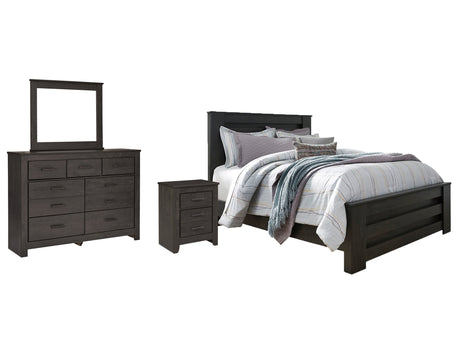 Brinxton Charcoal Queen Panel Bedroom Set with Dresser, Mirror and Nightstand - Ornate Home