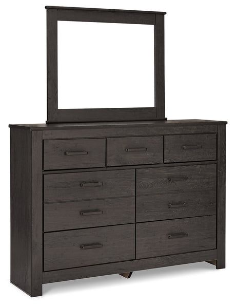 Brinxton Charcoal Queen Panel Bedroom Set with Dresser, Mirror and Nightstand - Ornate Home