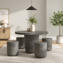 Brion Gray Indoor - Outdoor Patio Concrete 5 Piece Dining Table Set - Ornate Home