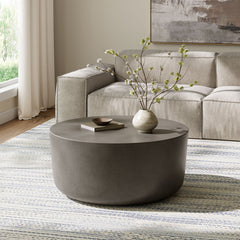 Brion Gray Round Indoor - Outdoor Patio Concrete Coffee Table - Ornate Home