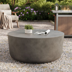 Brion Gray Round Indoor - Outdoor Patio Concrete Coffee Table - Ornate Home