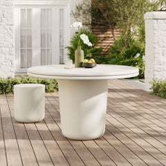 Brion White 48" Indoor - Outdoor Patio Concrete Round Dining Table - Ornate Home
