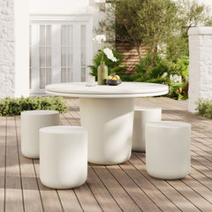 Brion White Indoor - Outdoor Patio Concrete 5 Piece Dining Table Set - Ornate Home