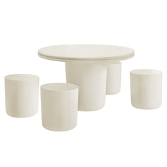 Brion White Indoor - Outdoor Patio Concrete 5 Piece Dining Table Set - Ornate Home