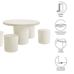 Brion White Indoor - Outdoor Patio Concrete 5 Piece Dining Table Set - Ornate Home