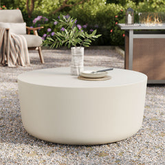 Brion White Round Indoor - Outdoor Patio Concrete Coffee Table - Ornate Home