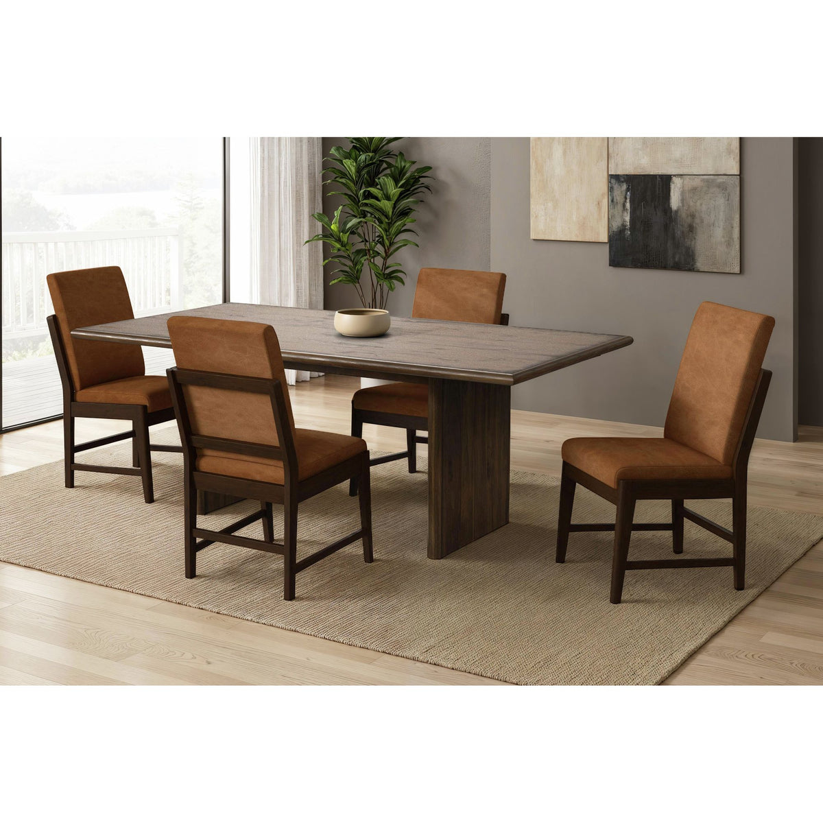 Brisbane Brown 5-Piece Standard Height Dining Set with Table & Four PU Chairs - Ornate Home