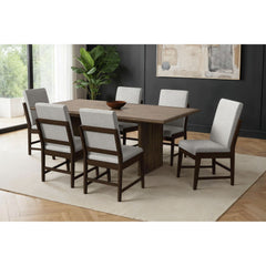 Brisbane Brown 7-Piece Standard Height Dining Set with Table & Six Fabric Chairs - Ornate Home