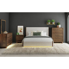 Brisbane Brown/Boucle Beige 5-Piece King UPH Bedroom Set with LED - Ornate Home