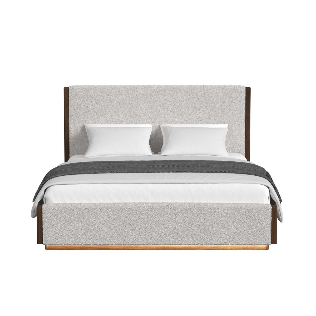 Brisbane Brown King UPH Bed with Boucle Beige and LED - Ornate Home