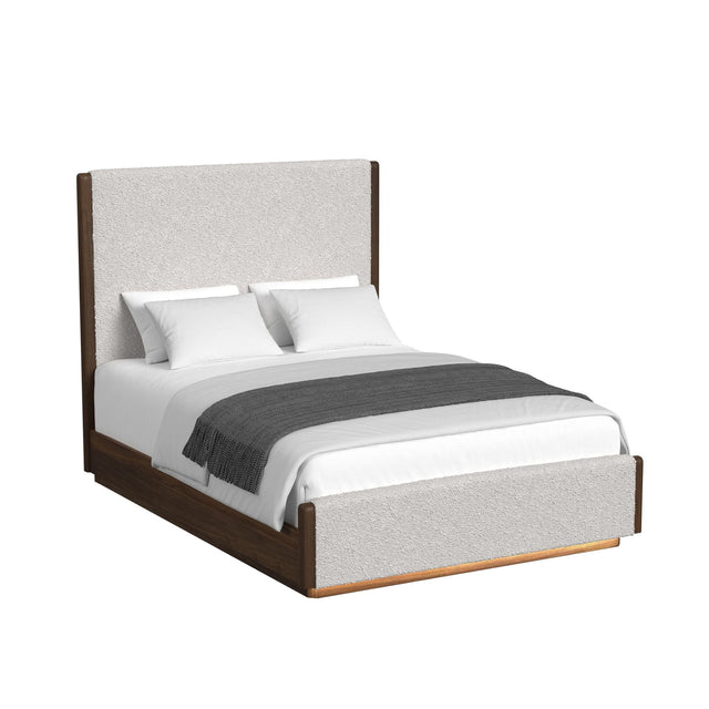 Brisbane Brown Queen UPH Bed with Boucle Beige and LED - Ornate Home