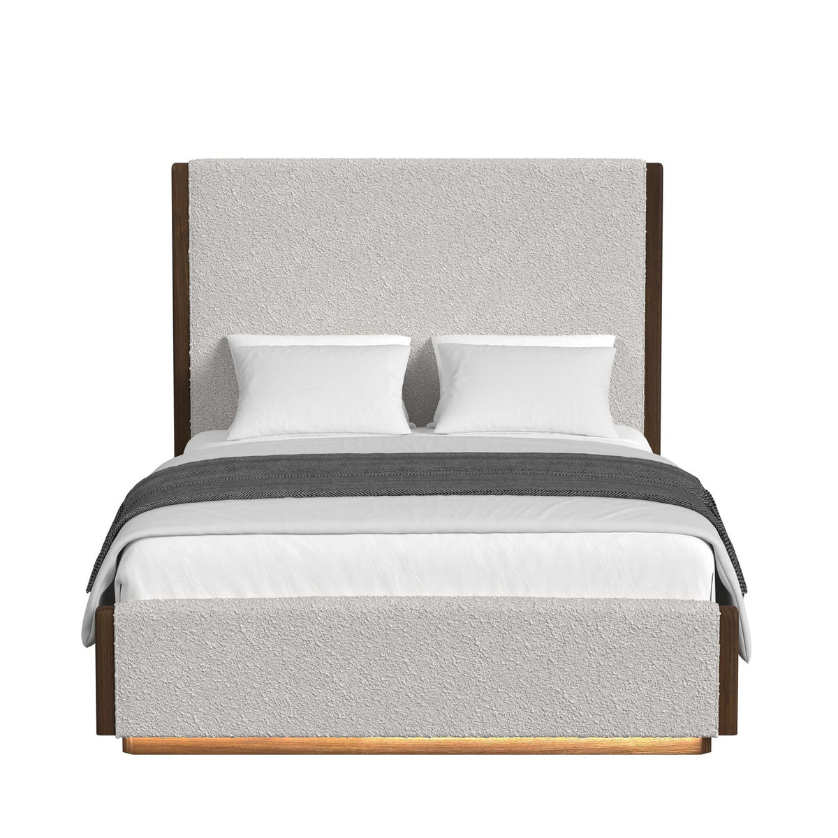 Brisbane Brown Queen UPH Bed with Boucle Beige and LED - Ornate Home