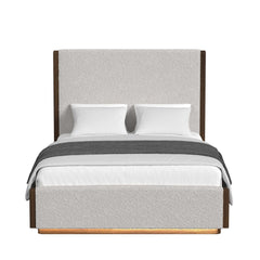 Brisbane Brown Queen UPH Bed with Boucle Beige and LED - Ornate Home