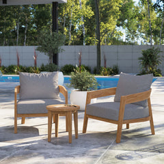 Brisbane Natural/Gray 3-Piece Teak Wood Outdoor Patio Set - 53x70" - Ornate Home