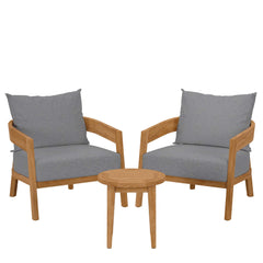 Brisbane Natural/Gray 3-Piece Teak Wood Outdoor Patio Set - 53x70" - Ornate Home