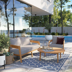 Brisbane Natural/Gray 3-Piece Teak Wood Outdoor Patio Set - 70x100.5" - Ornate Home