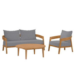 Brisbane Natural/Gray 3-Piece Teak Wood Outdoor Patio Set - 70x100.5" - Ornate Home