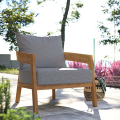 Brisbane Natural/Gray Teak Wood Outdoor Patio Armchair - Ornate Home