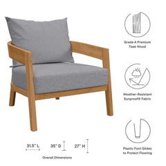 Brisbane Natural/Gray Teak Wood Outdoor Patio Armchair - Ornate Home