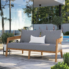 Brisbane Natural/Gray Teak Wood Outdoor Patio Loveseat - Ornate Home