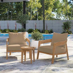 Brisbane Natural Light Brown 3-Piece Teak Wood Outdoor Patio Set - 53x70" - Ornate Home