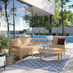 Brisbane Natural Light Brown 3-Piece Teak Wood Outdoor Patio Set - 70x100.5" - Ornate Home