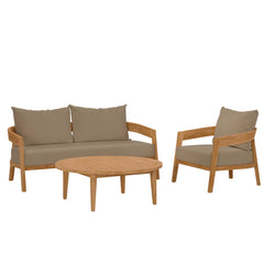 Brisbane Natural Light Brown 3-Piece Teak Wood Outdoor Patio Set - 70x100.5" - Ornate Home