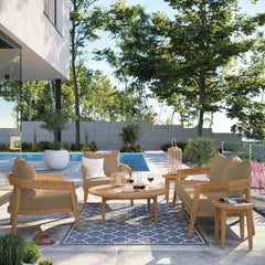 Brisbane Natural Light Brown 6-Piece Teak Wood Outdoor Patio Set - Ornate Home