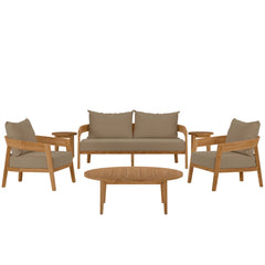Brisbane Natural Light Brown 6-Piece Teak Wood Outdoor Patio Set - Ornate Home