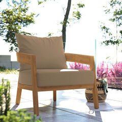 Brisbane Natural Light Brown Teak Wood Outdoor Patio Armchair - Ornate Home