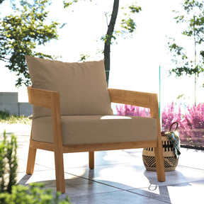 Brisbane Natural Light Brown Teak Wood Outdoor Patio Armchair - Ornate Home