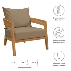 Brisbane Natural Light Brown Teak Wood Outdoor Patio Armchair - Ornate Home