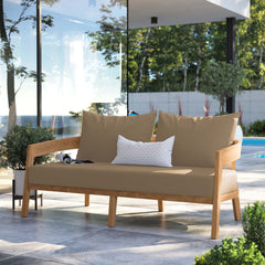 Brisbane Natural Light Brown Teak Wood Outdoor Patio Loveseat - Ornate Home