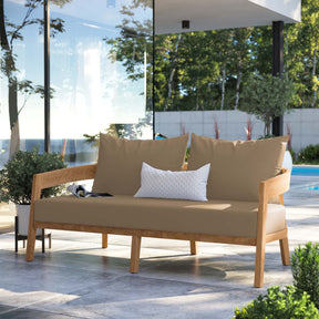 Brisbane Natural Light Brown Teak Wood Outdoor Patio Loveseat - Ornate Home