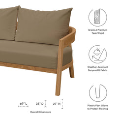 Brisbane Natural Light Brown Teak Wood Outdoor Patio Loveseat - Ornate Home