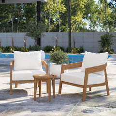 Brisbane Natural/White 3-Piece Teak Wood Outdoor Patio Set - 53x70" - Ornate Home