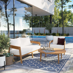 Brisbane Natural/White 3-Piece Teak Wood Outdoor Patio Set - 70x100.5" - Ornate Home