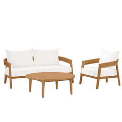 Brisbane Natural/White 3-Piece Teak Wood Outdoor Patio Set - 70x100.5" - Ornate Home
